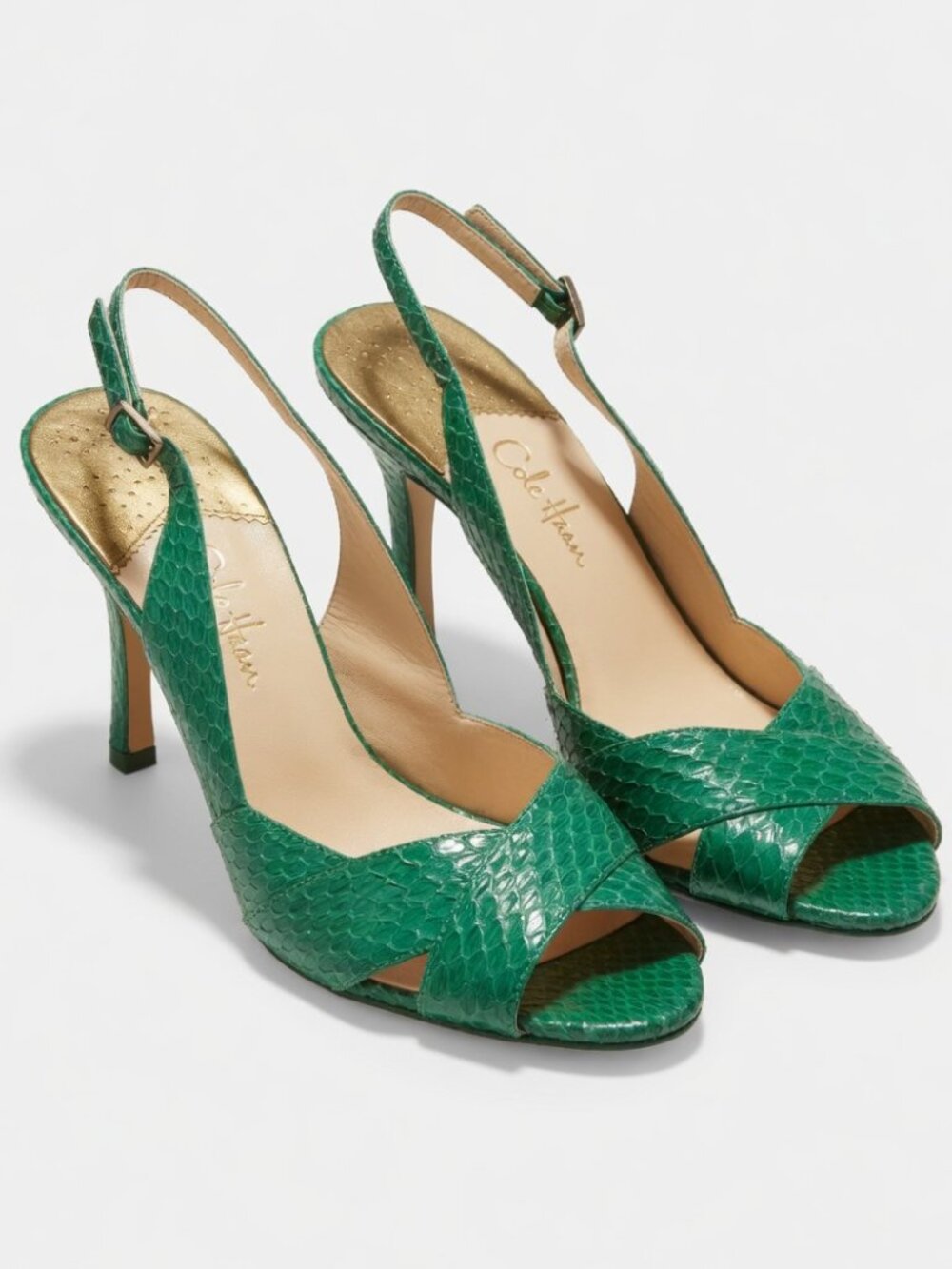 Cole Haan Nike Air Emerald Green Snakeskin Slingback Heels 8.5